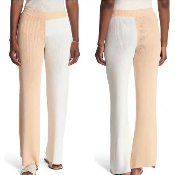 Ronny Kobo Two Tone Ribbed Knit Wide Leg Pant